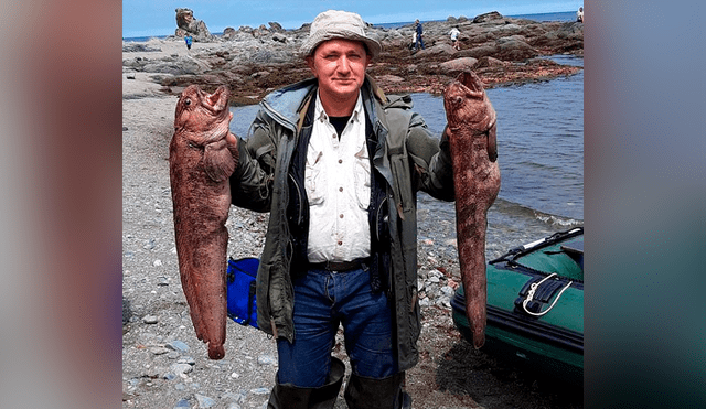 El hombre mostraba triunfante el pez que había capturado sin imaginar que otro lo mordería en la espalda. Foto: captura