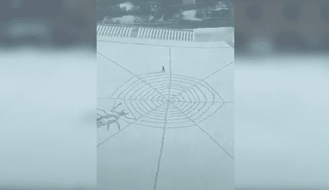 En Facebook, un hombre caminó por un desolado parque y aprovechó en realizar un increíble dibujo en el suelo.