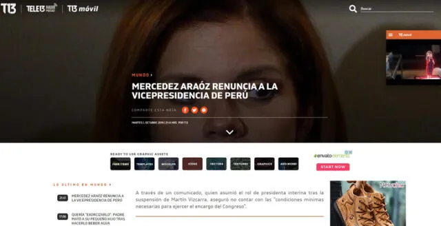 Prensa extranjera informa sobre renuncia de Mercedes Aráoz. Foto: Captura.