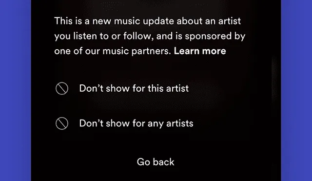 Nuevas recomendaciones patrocidas en Spotify.