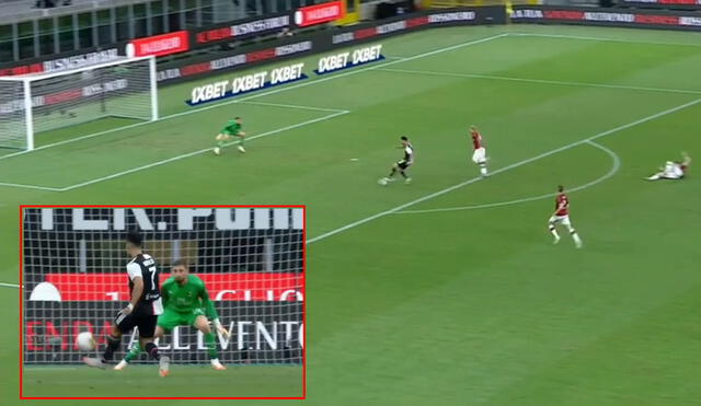 Cristiano Ronaldo aprovechó un error de la defensa del Milan para marcar el 2-0 a favor de Juventus. Foto: Captura TV/ESPN.