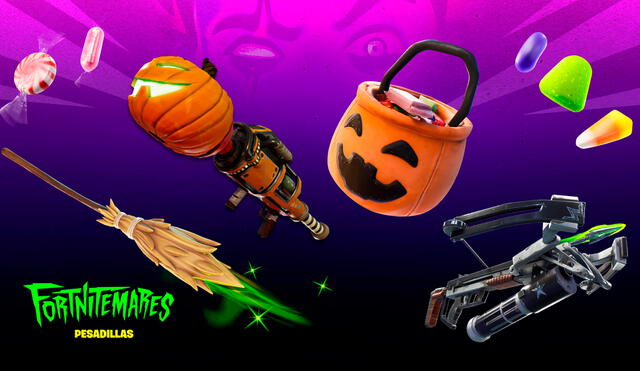 Armas y accesorios temáticos con diseño de Halloween que podrás conseguir en el evento Fortnitemares. Foto: Fortnite