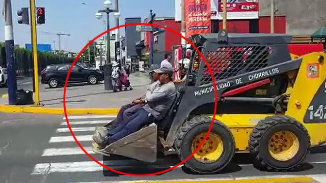 Chorrillos: sujetos arriesgan su vida al transportarse en pala de maquinaria pesada [VIDEO]