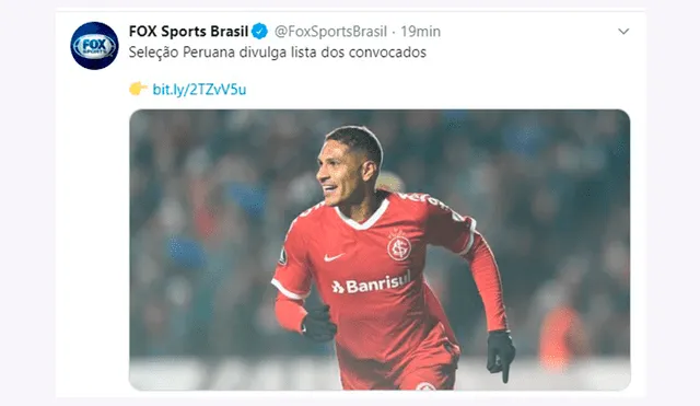 Selección peruana: prensa brasileña se pronuncia sobre la ausencia de Paolo Guerrero para la fecha FIFA de septiembre.