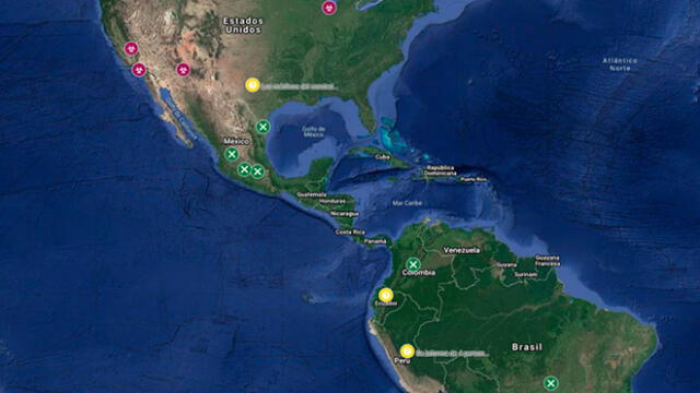 Mapa del coronavirus en América. Foto: Google My Maps