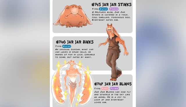 Jar Jar Binks obtiene pre-evolución y evolución como si fuese un Pokémon.