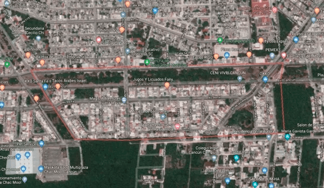 Supermanzana 524 ubicada en Cancún, donde se reportó la desaparición de 22 jóvenes.  Créditos: Google Maps