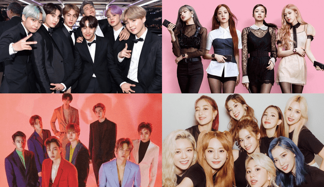 Los grupos k-pop BTS, BLACKPINK, TWICE y EXO forman parte de los artistas más icónicos de la música coreana. Foto: composición La República / BIGHIT / YG / SM / JYP