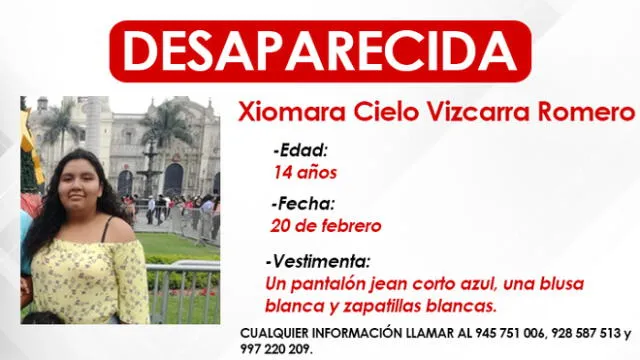 Xiomara Cielo Vizcarra Romero desapareció hace 15 días.