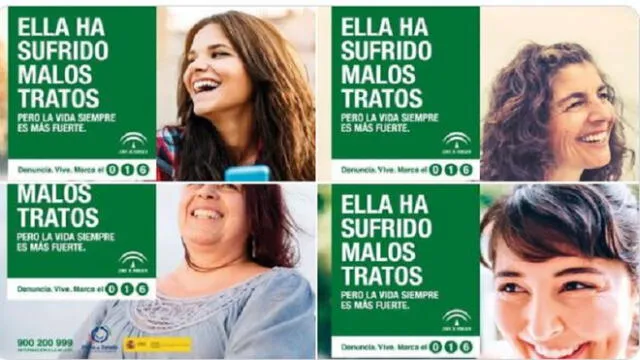 En los carteles de la campaña se visualizan modelos mujeres sonrientes, lo que ha sido ampliamente criticado por los colectivos de lucha contra la violencia de género