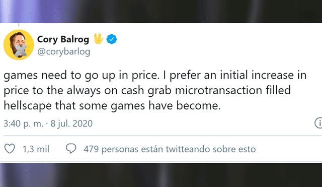 Cory Balrog alarmó a la comunidad al decir que "los juegos deben subir de precio" poniendo en contraste a los juegos baratos pero con microtransacciones.