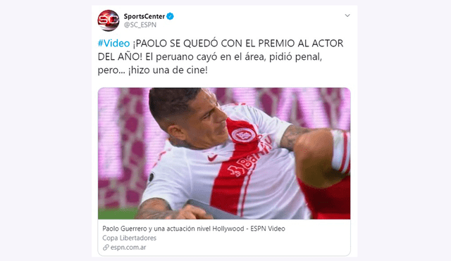 Paolo Guerrero: ESPN que el peruano hizo una actuación al nivel de Hollywood tras reclamar falta dentro del área.