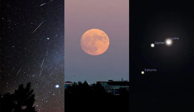 Lluvia de estrellas, superluna y conjunción de planetas con la Luna.