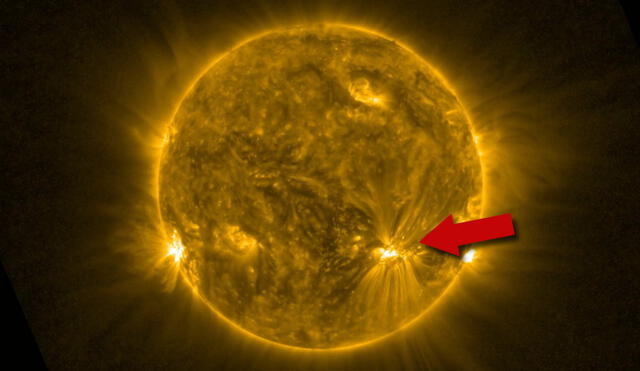 La 'serpiente solar' surgió del área de la atmósfera del Sol señalada en la foto y recorrió hasta el extremo equidistante. Foto: Agencia Espacial Europea (ESA)