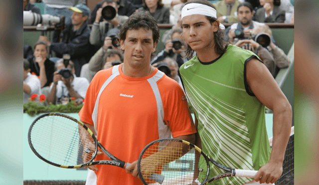 Ambos tenistas, Puerta y Nadal, previo a la definición de 2005. Foto: AFP