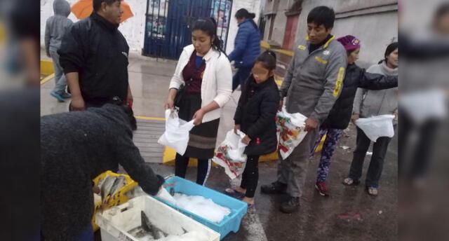 Personas de escasos recursos reciben donación de pescado en Arequipa
