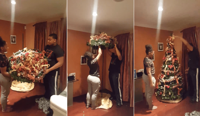 Facebook: Jóvenes impresionan con un increíble truco para armar su árbol de Navidad [VIDEO]