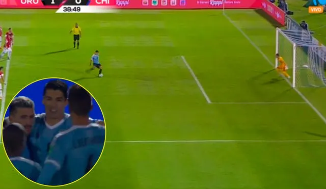 Luis Suárez marcó el primer gol de las Eliminatorias Qatar 2022 en el Uruguay vs. Chile. Foto: Movistar TV
