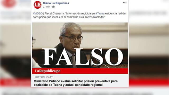 Falsa noticia sobre pedido de prisión para exalcalde de Tacna circula en Facebook
