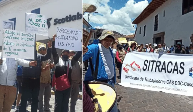 Protesta de los trabajadores de la Dirección Desconcertada de Cultura Cusco. Foto: Alexander Flores/La República