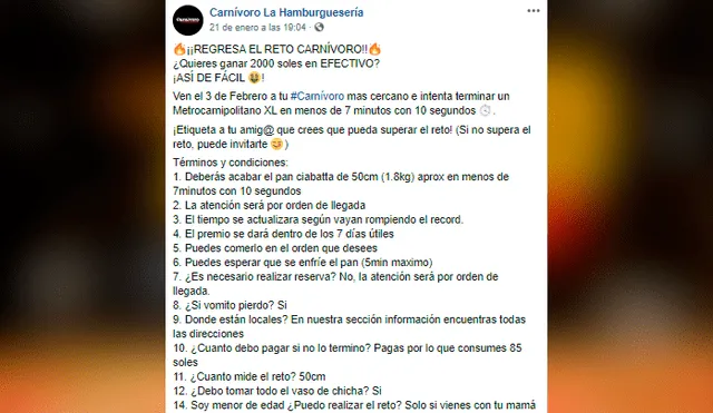 Facebook viral: restaurante peruano dará S/ 2000 a persona que coma su ‘mega sanguche’ en 7 minutos