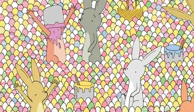 Estos conejos intentan encontrar un huevo con un corazón en el centro. Ayúdalos a encontrarlo. Foto: dudolf