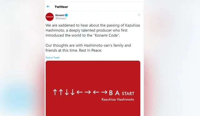 Konami le dedicó unas palabras en sus redes sociales.