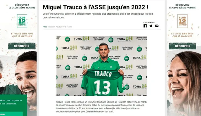 Así informaron los medios franceses sobre la incorporación de Miguel Trauco en el Saint Étienne.