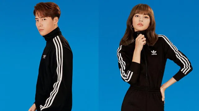 Jackson de GOT7 y Lisa de BLACKPINK posan para campaña de Adidas.