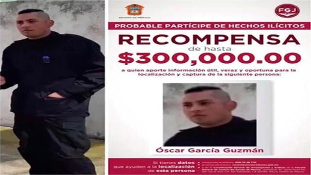 La Fiscalía del Estado de México ofrece una recompensa 300 mil pesos por Óscar García Guzmán. Foto: difusión