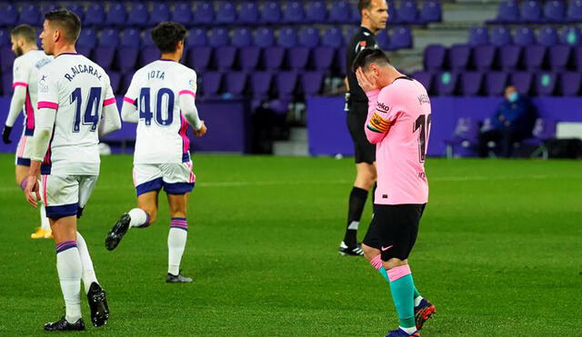Lionel Messi se lamenta tras fallar un tanto en el Barcelona vs. Valladolid. Foto: EFE