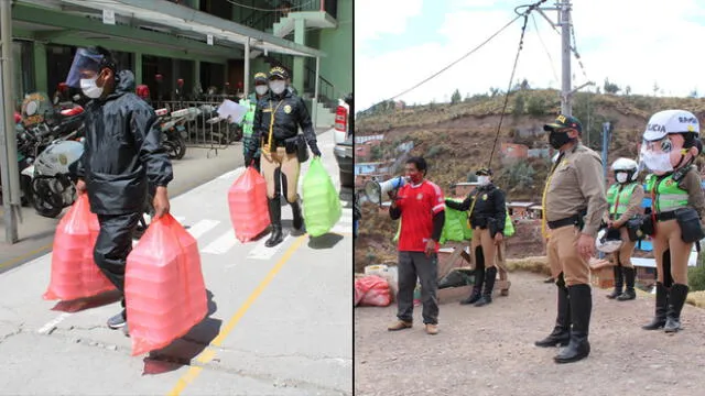 Agentes de la Policía de Tránsito llevaron almuerzos a Ticatica en Cusco. Foto: PNP