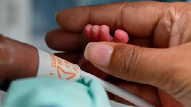 Diana Paola Angola, quien se recuperó del nuevo, acaricia a su hijo Jefferson en la sala neonatal de la Clínica Versalles. Foto: AFP/ Luis Robayo.