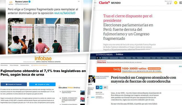 Así informa la prensa extranjera sobre Elecciones Congresales en Perú. Foto: Captura.