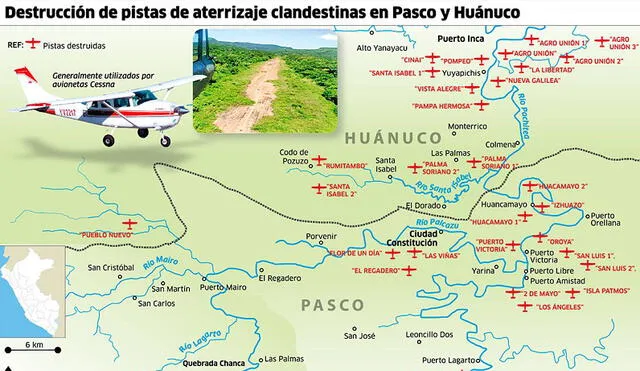 Destrucción de pistas de aterrizaje clandestino en Pasco y Huánuco