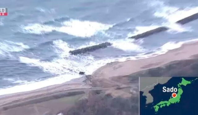 El hallazgo tuvo lugar en la costa de la isla de Sado. Captura de video: NHK.