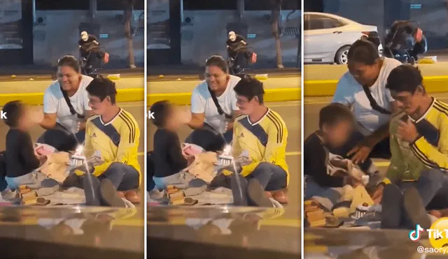 Madre festeja el cumpleaños de su hijo con una pequeña torta en la calle y escena se vuelve viral