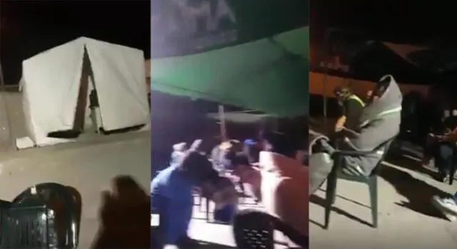 En un video difundido se puede ver a los agentes sentados en el patio del área de Sanidad de la Policía, cobijándose con unas mantas y soportando el viento