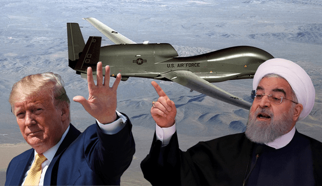 Irán afirmó que derribó drone militar de Estados Unidos, pues señala que sobrevolaba su espacio aéreo. Foto: AFP / Composición