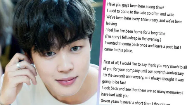 La emotiva carta de Jimin para sus ARMY. Créditos: Dispatch / Fancafe BTS