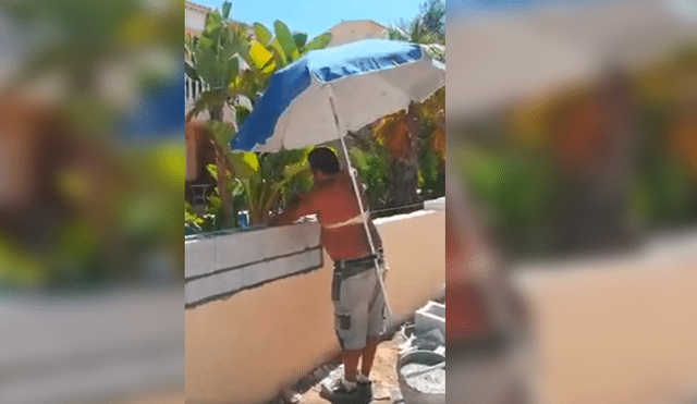 Video viral de Facebook muestra el ingenioso truco que usó un albañil apara librarse del sol mientras trabajaba en la azotea de una casa