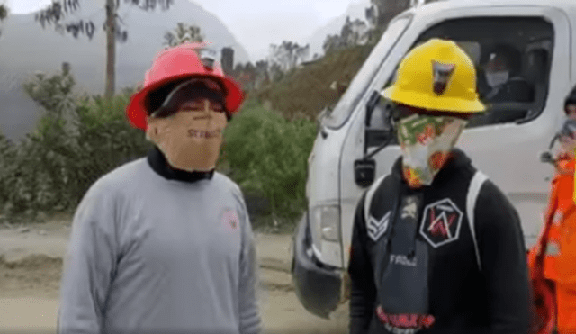 Trabajadores mineros utilizan mascarillas hechas con cajas de jugos La Libertad