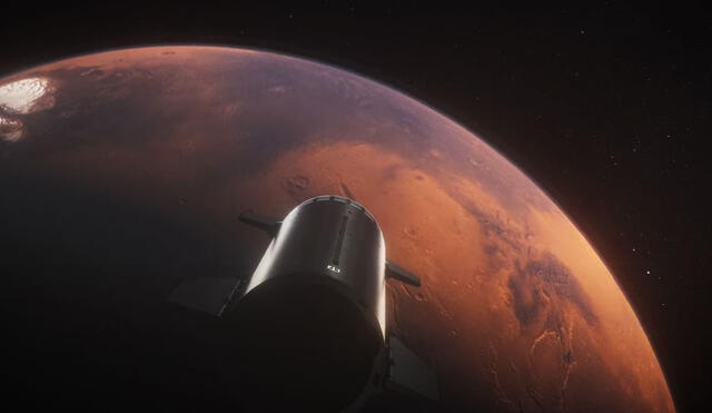 Momento del video de SpaceX que muestra a la Starship llegando a Marte. Las imágenes fueron presentadas por Elon Musk. Foto: SpaceX