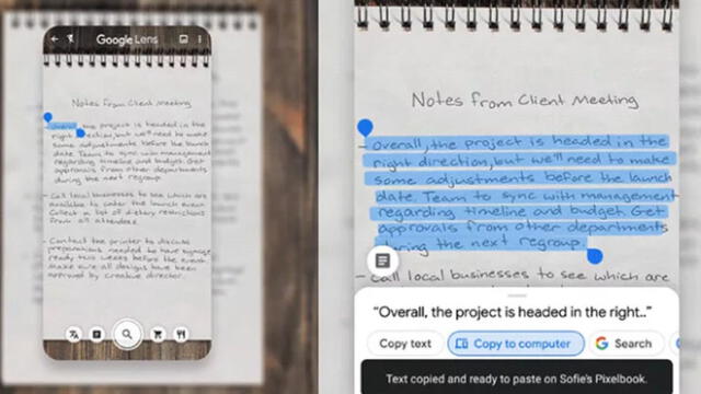 Google Lens permite copiar el texto de notas escritas a mano para luego enviarlas a la computadora.