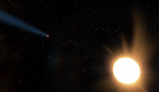 A la izquierda, el Neptuno caliente; a la derecha, la estrella del sistema LTT9779 a escala | Foto: Ethen Schmidt / Universidad de Kansas