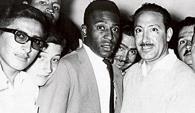 camerino. Dante Zegarra (con lentes) y Luis Zegarra Calderón junto al Rey Pelé en 1966.