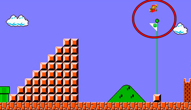 Desliza para que veas lo que sucede si pasas por encima de la bandera de Super Mario Bros. Foto: Captura.