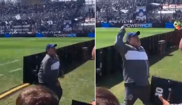 Diego Maradona: eufórica celebración tras empate de Gimnasia: Foto: Captura de video.