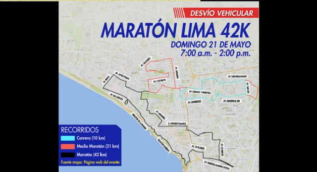 Cierre de calles en Lima por la maratón Lima 42k
