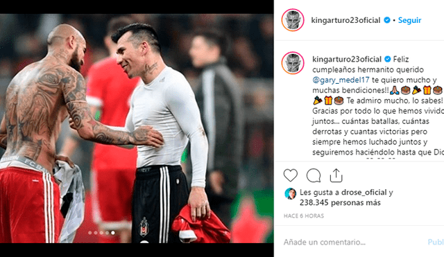 Arturo Vidal utilizó su cuenta de Instagram para dedicarle un emotivo saludo a Gary Medel por su cumpleaños.